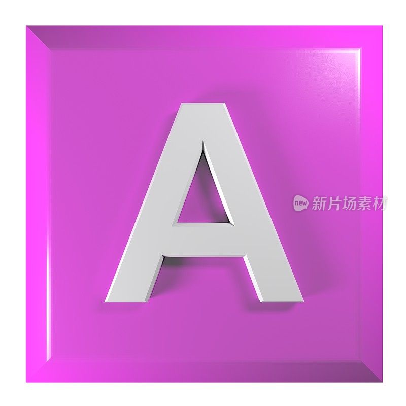 粉红色方形按钮与字母A - 3D渲染插图